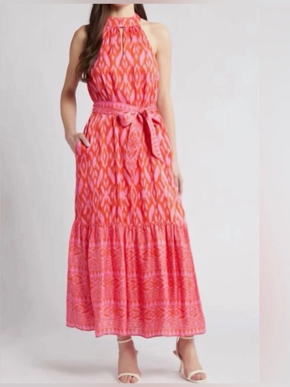 Cleobella NWT $198 Handmade Janice Ankle Dress M PINK IKAT